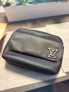 Louis Vuitton Black Leather Crossbody Bag with Silver LV Hardware